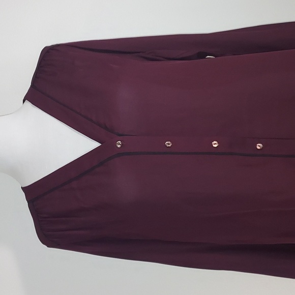 Vince Burgundy Tipped Slim Silk Button-Up L/S Roll-Tab Blouse Size Large NWT - Picture 6 of 11